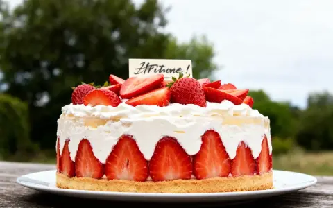 Délicieuse charlotte aux fraises sans gélatine, garnie de crème fouettée et de fruits frais. Un régal pour les yeux et les papilles !