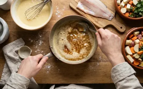Une noisette de beurre fond dans une casserole, prête à sublimer le poisson et les légumes d'une préparation culinaire.