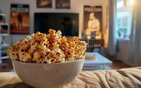 Un bol généreux de pop corn maison, caramélisé et prêt à être dégusté devant un bon film.