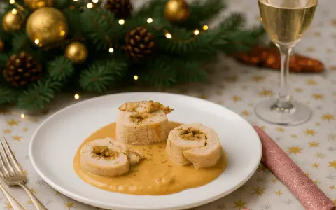 Roulades de volaille nappées d'une onctueuse sauce aux girolles, parfaits pour un repas de fête.