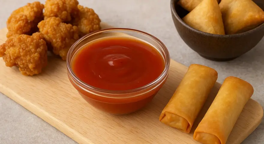 Nuggets croustillants, rouleaux de printemps dorés et samossas triangulaires attendant d'être trempés dans une sauce aigre douce appétissante.